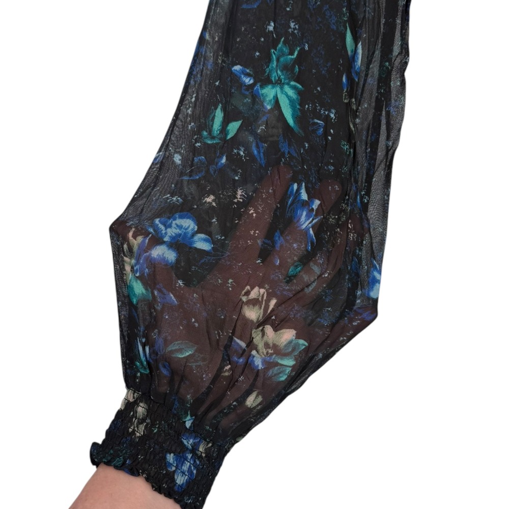 NWT Anthropologie Ruched Floral Mini Dress Black Blue Size XS Fairy Feminine - Picture 13 of 15